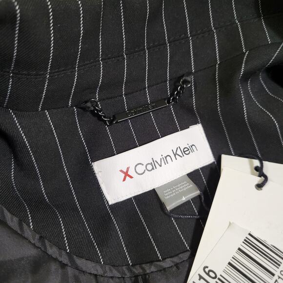 Calvin Klein Women's Pinstripe Belted Jacket Black White NWT Size 4 - Picture 9 of 10